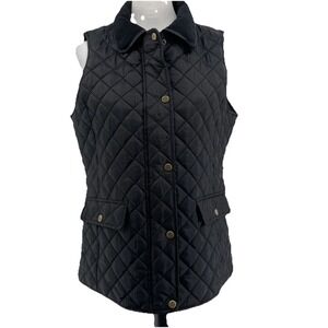 Lauren Ralph Lauren Black Quilted Vest Pockets Collar‎ Women's Medium Equestrian
